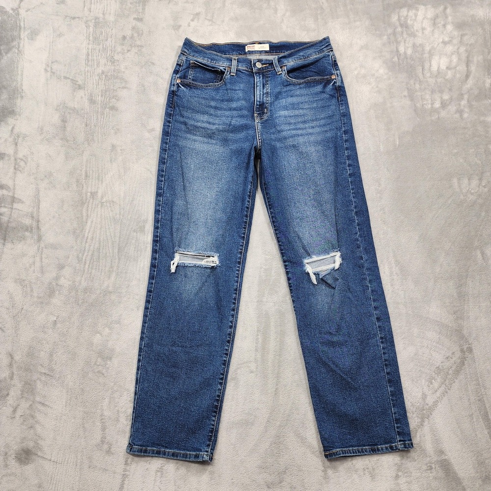 Levi Strauss Signature Jeans‎ Womens 10 Blue High Rise Easy Straight Distressed